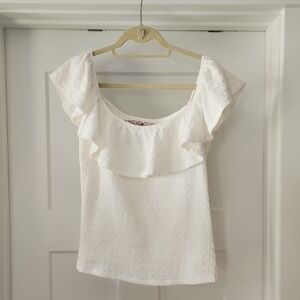 Anthropologie White Fitted Ruffled Blouse